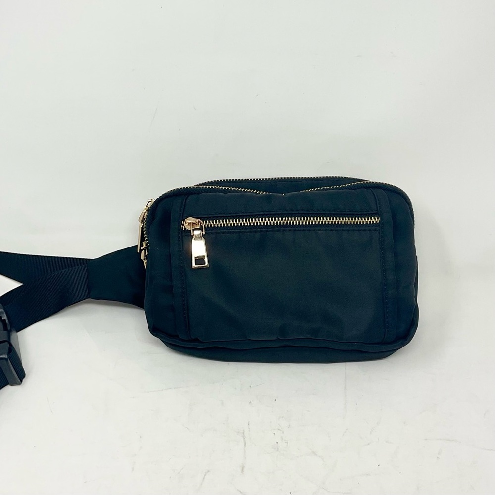 Black Crossbody Bag with Gold Zipper